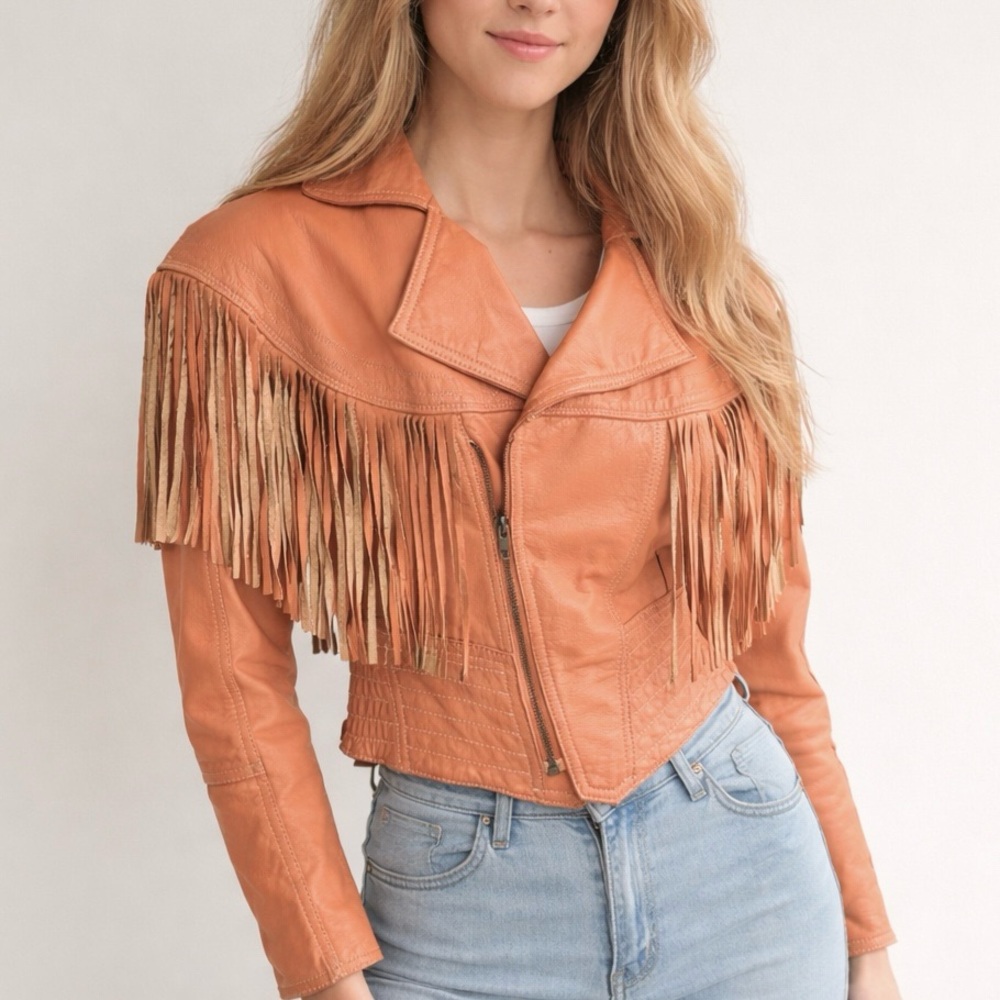 Lloyd’s Leather Orange Fringe Long Sleeve Zip Jacket M